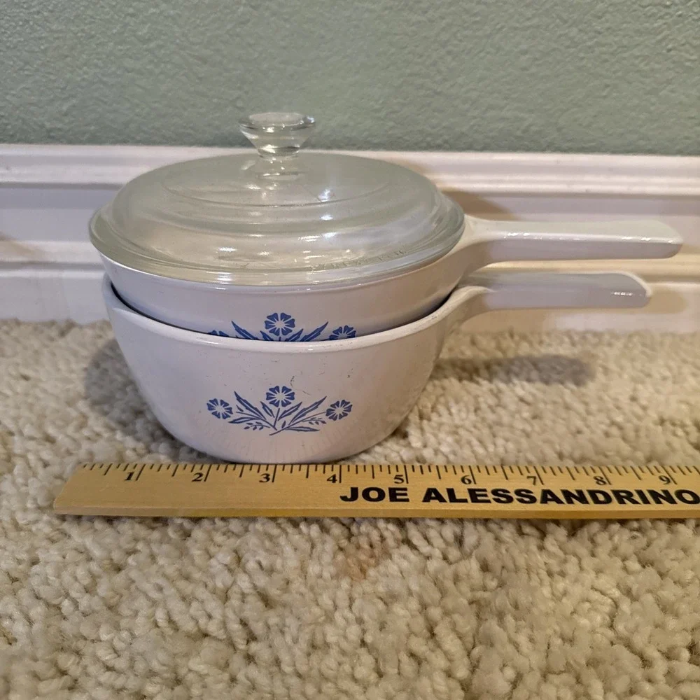 2 Piece Corning Ware Blue Cornflower Set  P-82-B P-83-B  One Glass Lid
